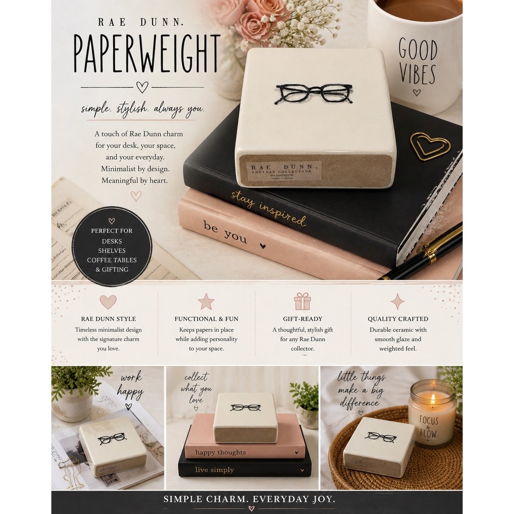 Rae Dunn Artisan Collection Magenta Ceramic Eyeglasses Block Decor Paperweight